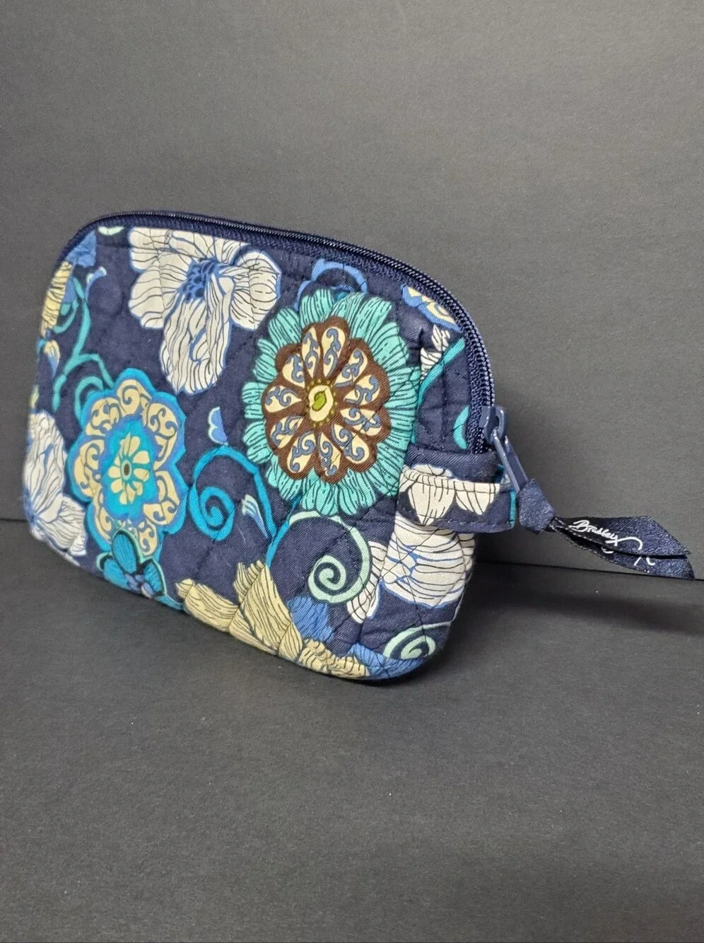 Retired 2007 Vera Bradley Mod Floral Blue Quilted Cosmetic Pouch